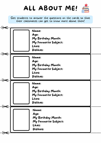 All About Me - back to school classroom icebreaker