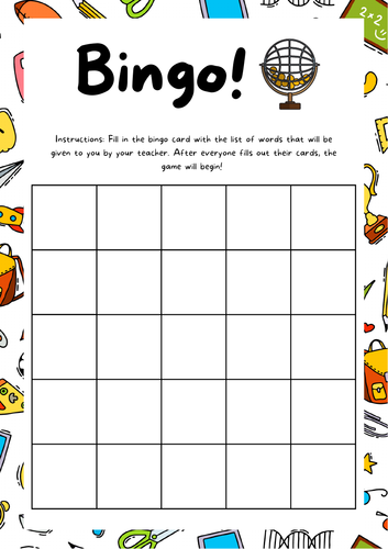 Blank Bingo Team Building Bingo Card Teacher Chooses Topic Back To School Lesson Filler Teaching Resources