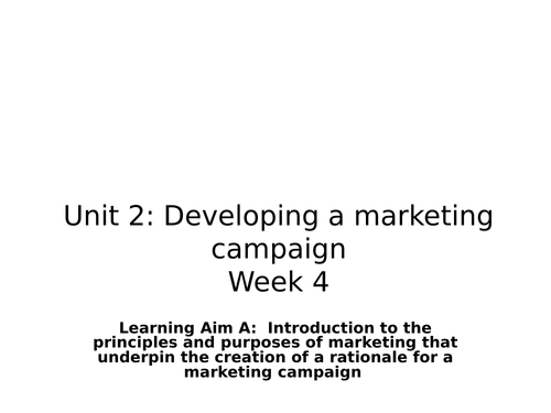 BTEC Business Unit 2 Developing a marketing campaign lessons