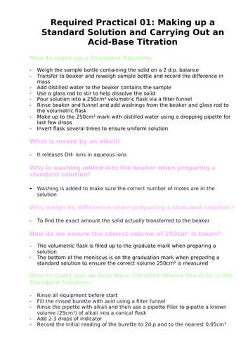 AQA Chemistry A-level Required Practical 01 - Standard Solution+ Acid-Base Titration