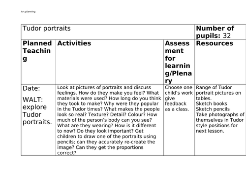 Year 5 Tudor Medium Term Planning, Including Art