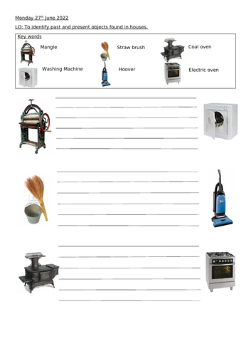 Past and Present household item writing frame