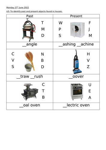 Past & Present household items initial sounds