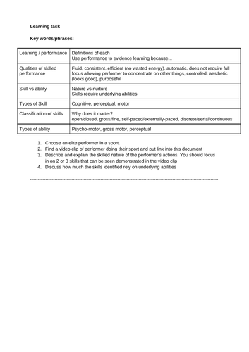 BTEC SPORT - Skill acquisition Unit 23 Learning task