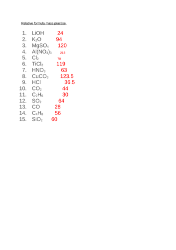 Relative formula mass practise