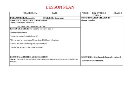 Lesson Plan for Geography KS3