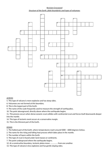 AQA GCSE Geography Revision: Paper 1 Section A: Hazards Revision Crosswords (with answers)