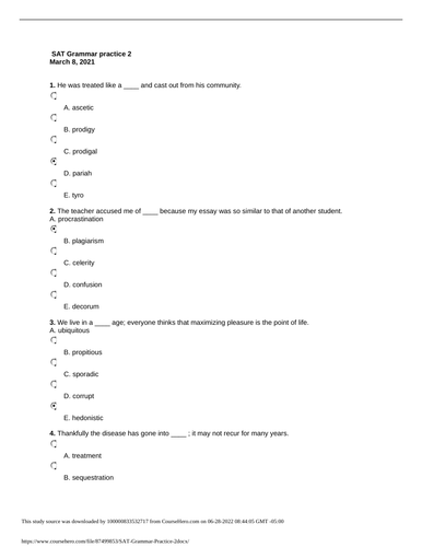 Grammar Sat Practice Tests