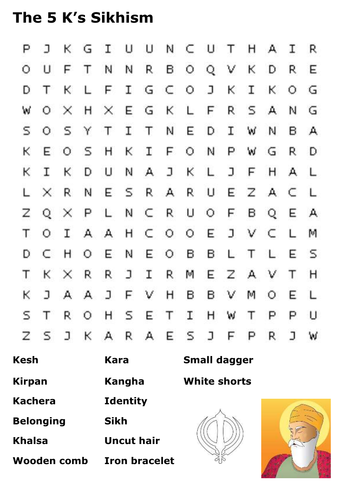 The 5 K's Sikhism Word Search