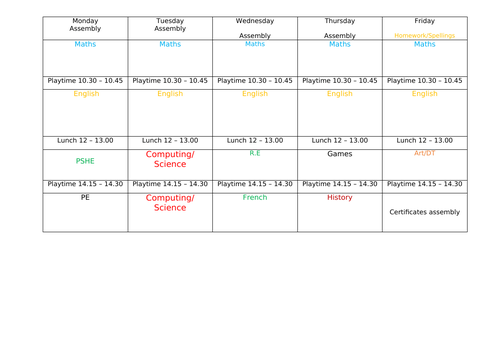 Weekly Timetable EDITABLE