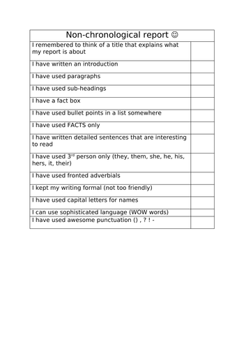 Non-Chronological Report Success Criteria