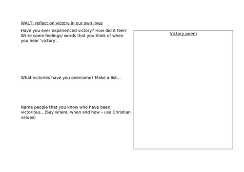 RE Victory Worksheet KS2