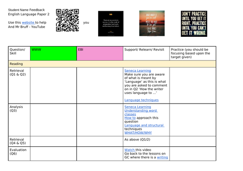 Feedback Sheet English Language EDEXCEL Paper 2