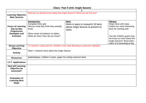 ANGLO SAXON 6 WEEKS SCHEME OF WORK