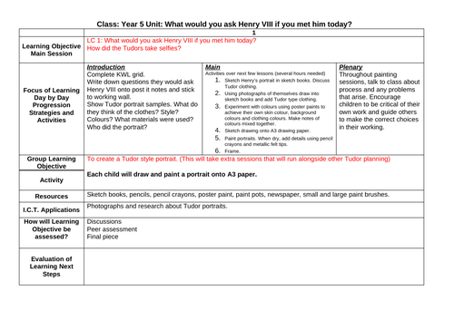 KS2 TUDOR Scheme of Work 6 Week Planning