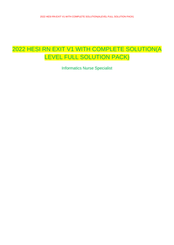 2022 HESI RN EXIT V1 WITH COMPLETE SOLUTION(A LEVEL FULL SOLUTION PACK) updated and graded A