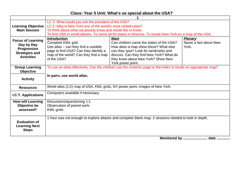 USA 6 WEEK SCHEME OF WORK KS2/Year 5