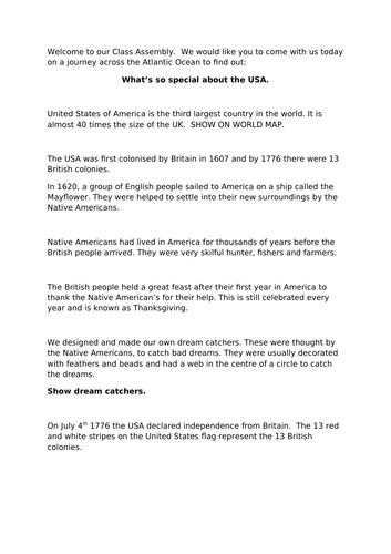 USA Class Assembly Words KS2