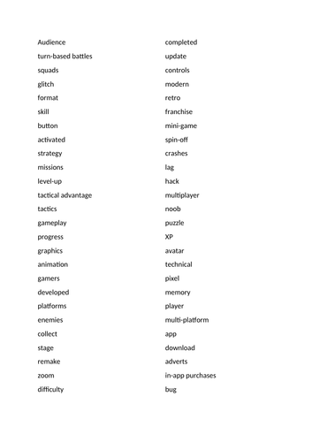 Technical language for a computer game review