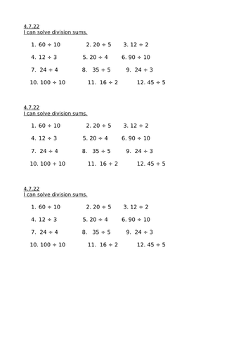 KS1 Division Differentiated Worksheets