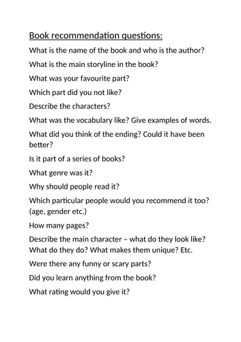 Book recommendation questions