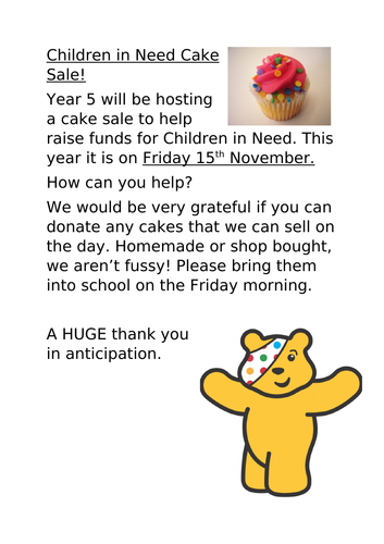 Children in Need Cake Sale Poster