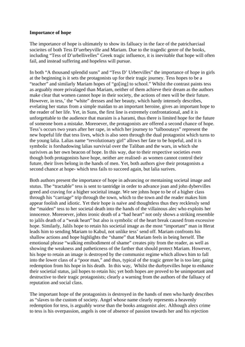 3 exemplar 3 A/A* edexcel essays on Tess of the d'Urbervilles and A Thousand Splendid Suns (