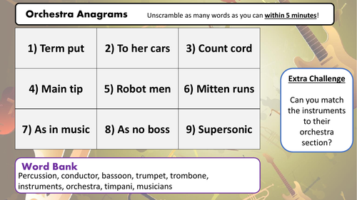 Orchestra Anagram Starter Activities KS3