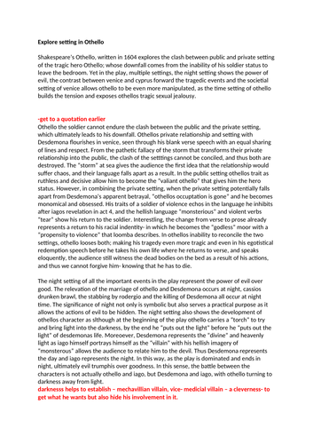 2 A* English Othello essays marked by Official Examiner for Edexcel