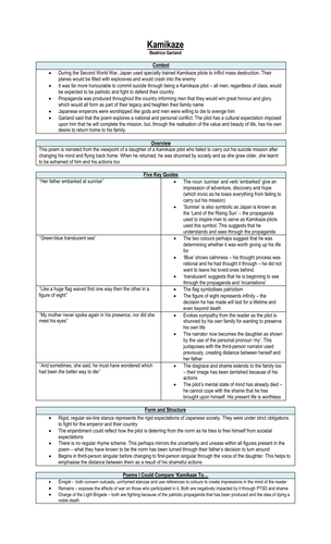 'Kamikaze' - Summary Sheet