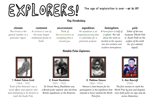 'Explorers'  Knowledge Organiser / KO