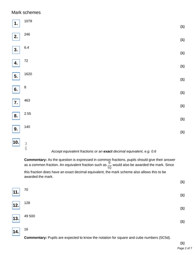 KS2 Arithmetic Practise SATs Questions