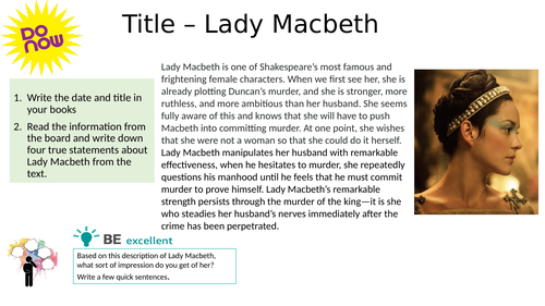 Lady Macbeth analysis for KS3 (two lessons)
