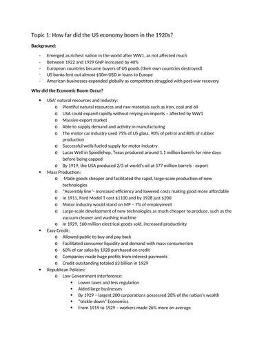 CIE IGCSE History USA DEPTH STUDY NOTES