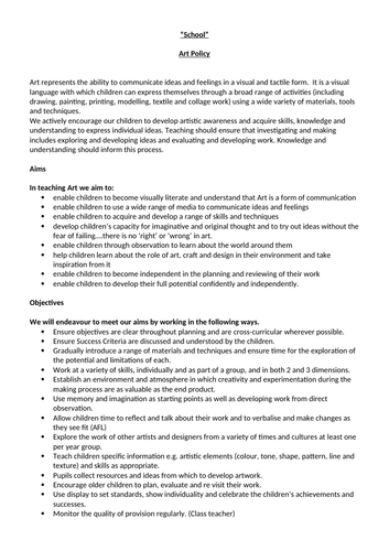 ART POLICY FOR ART CO-ORDINATOR