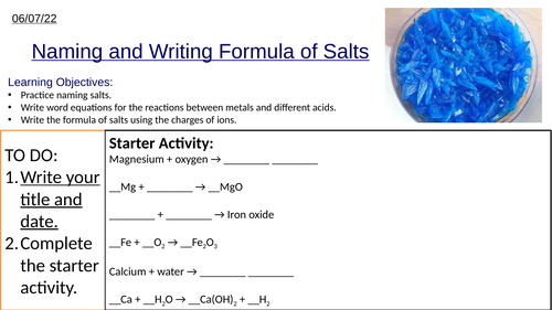 GCSE Naming and Writing Formula of Salts from Acid and Metal Reactions