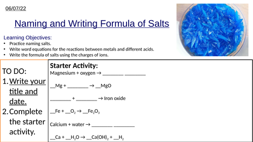 GCSE Chemistry Naming and Writing Formula of Salts from Acid and Metal Reactions: Complete Lesson