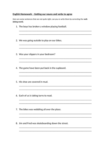 Subject/Verb Agreement Correct The Sentences Worksheet KS2