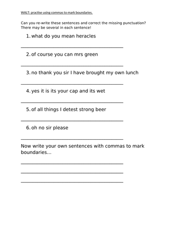 Commas to Mark Clauses Worksheet KS2