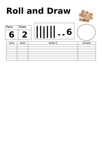 KS1 Tens and Ones dice activity - Roll and draw