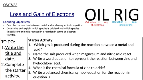 GCSE Chemistry Ionic Equations for Metal and Acid Reactions Oxidation and Reduction: Complete Lesson