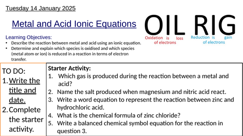 GCSE Chemistry Ionic Equations for Metal and Acid Reactions Oxidation and Reduction: Complete Lesson