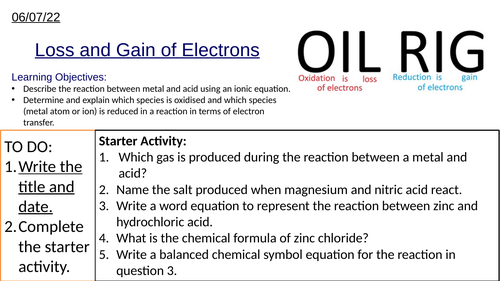 GCSE Writing Ionic Equations for Metal and Acid Reactions (Oxidation and Reduction)