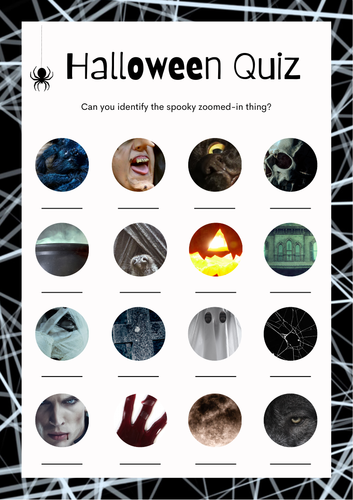 Halloween Picture Quiz Sheet and Answers - Lesson Filler. Can you Identify the Spooky Thing?