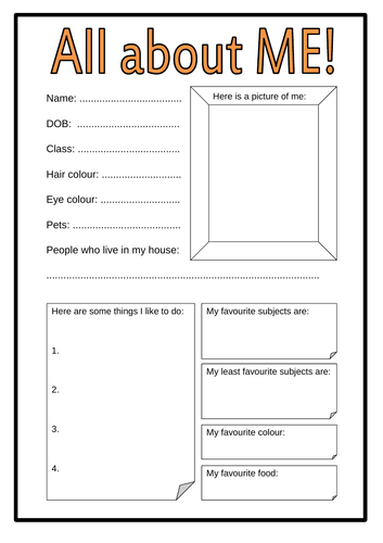 LEARN MORE ABOUT ME - BEGINNING OF YEAR WORKSHEETS