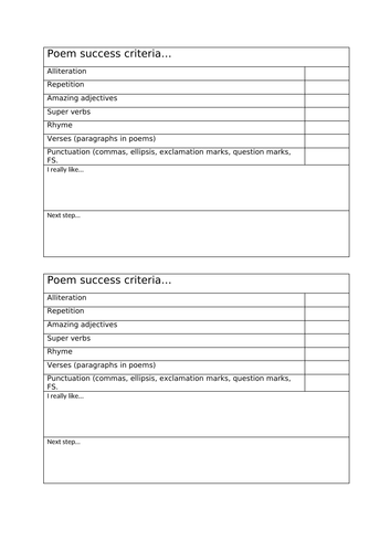 Poem Success Criteria KS2