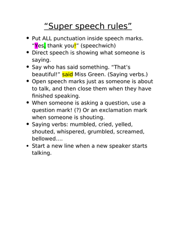 Super Speech Rules Worksheet KS2