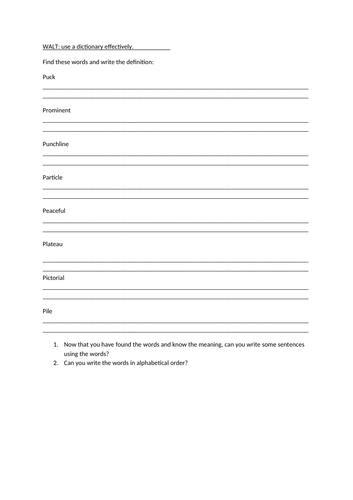 Dictionary Worksheet KS2 Find The Definitions