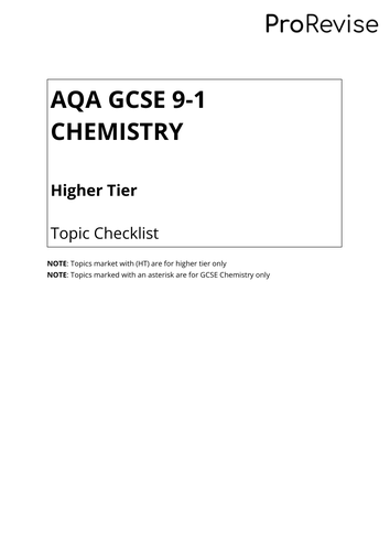 AQA GCSE 9-1 Chemistry: Topic Checklist