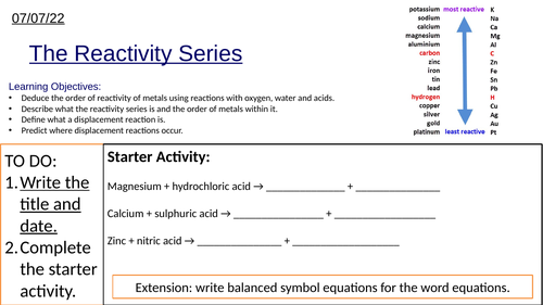 Gcse Reactivity Series And Displacement Reactions Teaching Resources 6192